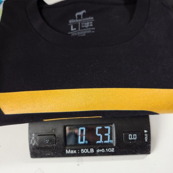 Sticker Mule Large Black T-Shirt With Yellow Logo Design 100% Cotton - Picture 5 of 5